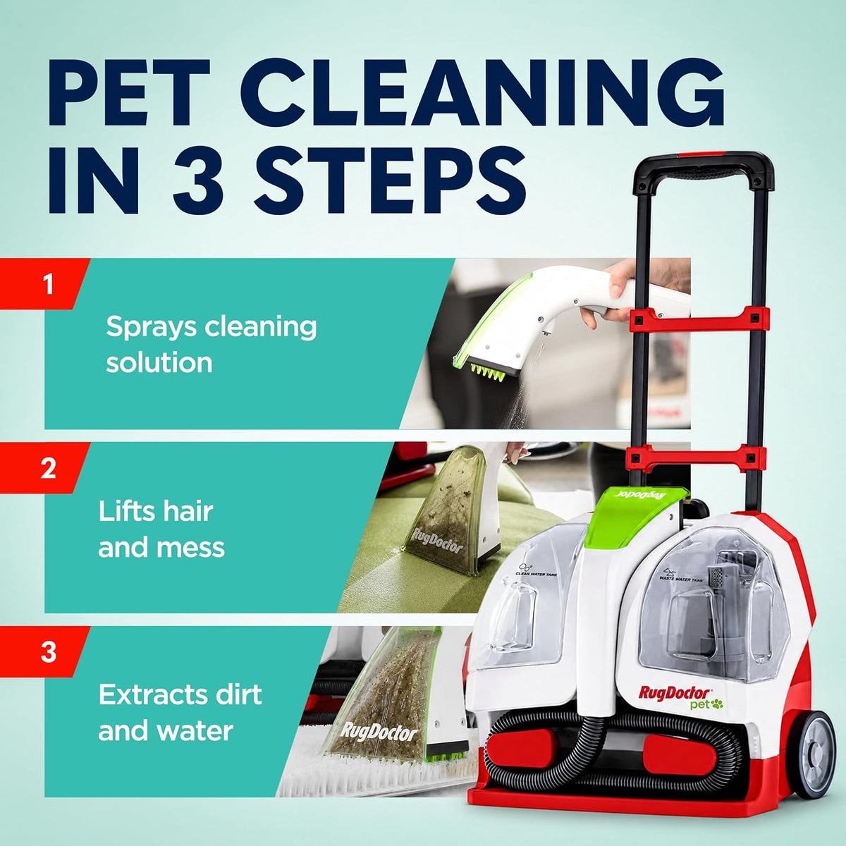 Pet Portable Spot Carpet Cleaner | Rubberised Bristles for Pet Hair Removal - 2X Suction - Handheld Carpet & Upholstery Cleaner for Carpets, Sofas, Stairs, Cars and Soft Furnishings