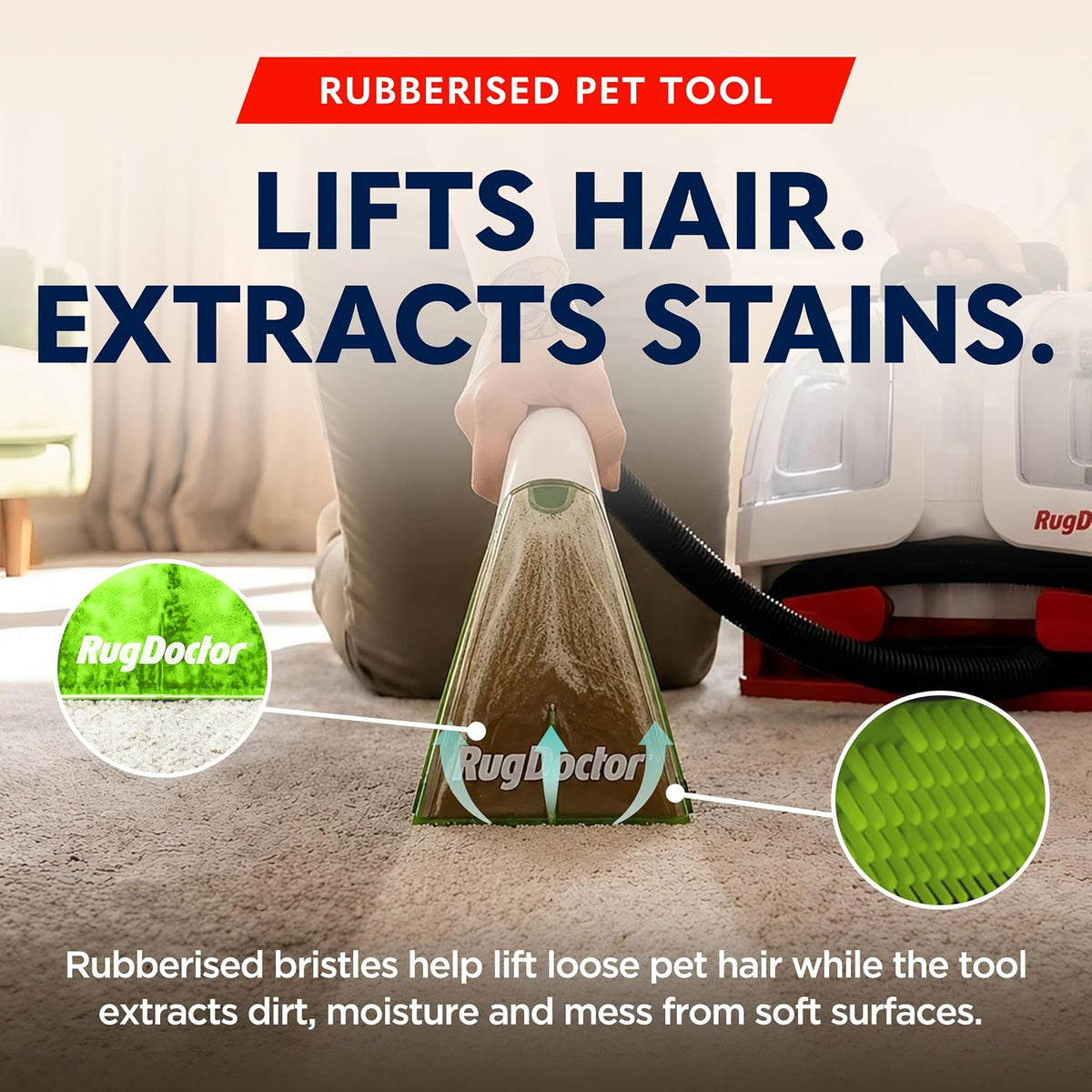 Pet Portable Spot Carpet Cleaner | Rubberised Bristles for Pet Hair Removal - 2X Suction - Handheld Carpet & Upholstery Cleaner for Carpets, Sofas, Stairs, Cars and Soft Furnishings