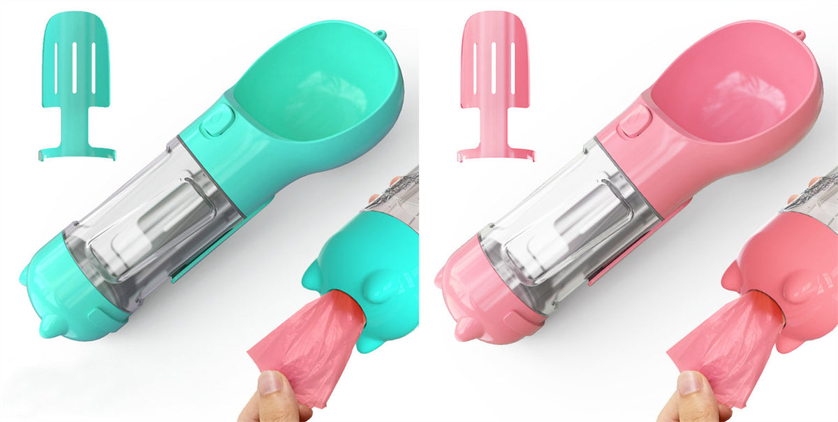 Pet Water Bottle Feeder Bowl Garbage Bag Storage Portable Pet Outdoor Travel 3 in 1 Dog Water Bottle