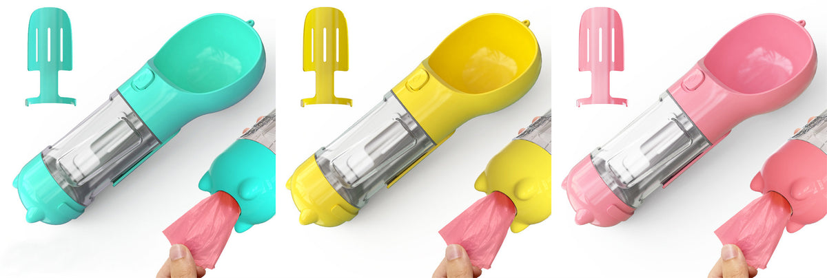 Pet Water Bottle Feeder Bowl Garbage Bag Storage Portable Pet Outdoor Travel 3 in 1 Dog Water Bottle