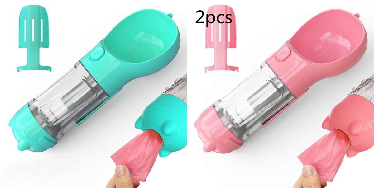 Pet Water Bottle Feeder Bowl Garbage Bag Storage Portable Pet Outdoor Travel 3 in 1 Dog Water Bottle