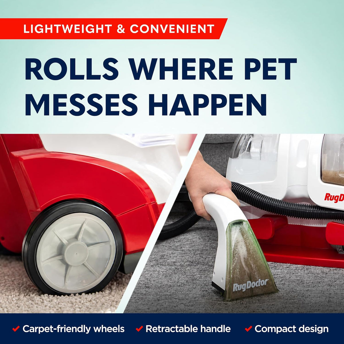 Pet Portable Spot Carpet Cleaner | Rubberised Bristles for Pet Hair Removal - 2X Suction - Handheld Carpet & Upholstery Cleaner for Carpets, Sofas, Stairs, Cars and Soft Furnishings